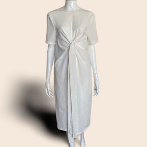 Bown White Cinched Tie Front Midi Dress Size M/L - Picture 1 of 11